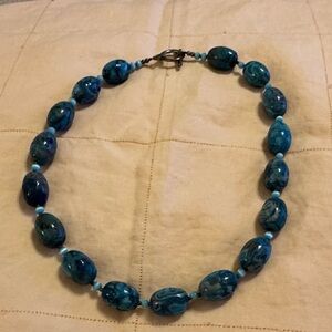 Ocean Blue Marbled Bead Necklace